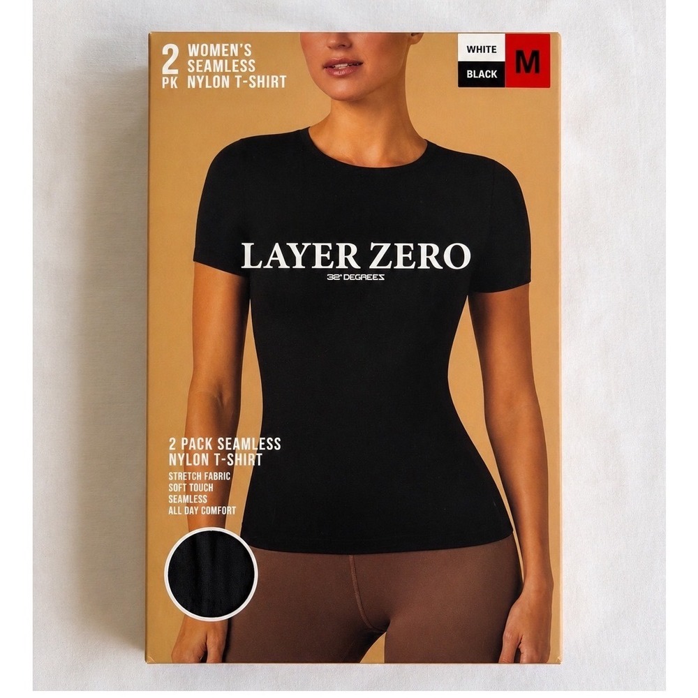 32 Degrees Layer Zero Womens 2 Pack Seamless Nylon T-Shirt Black White Medium